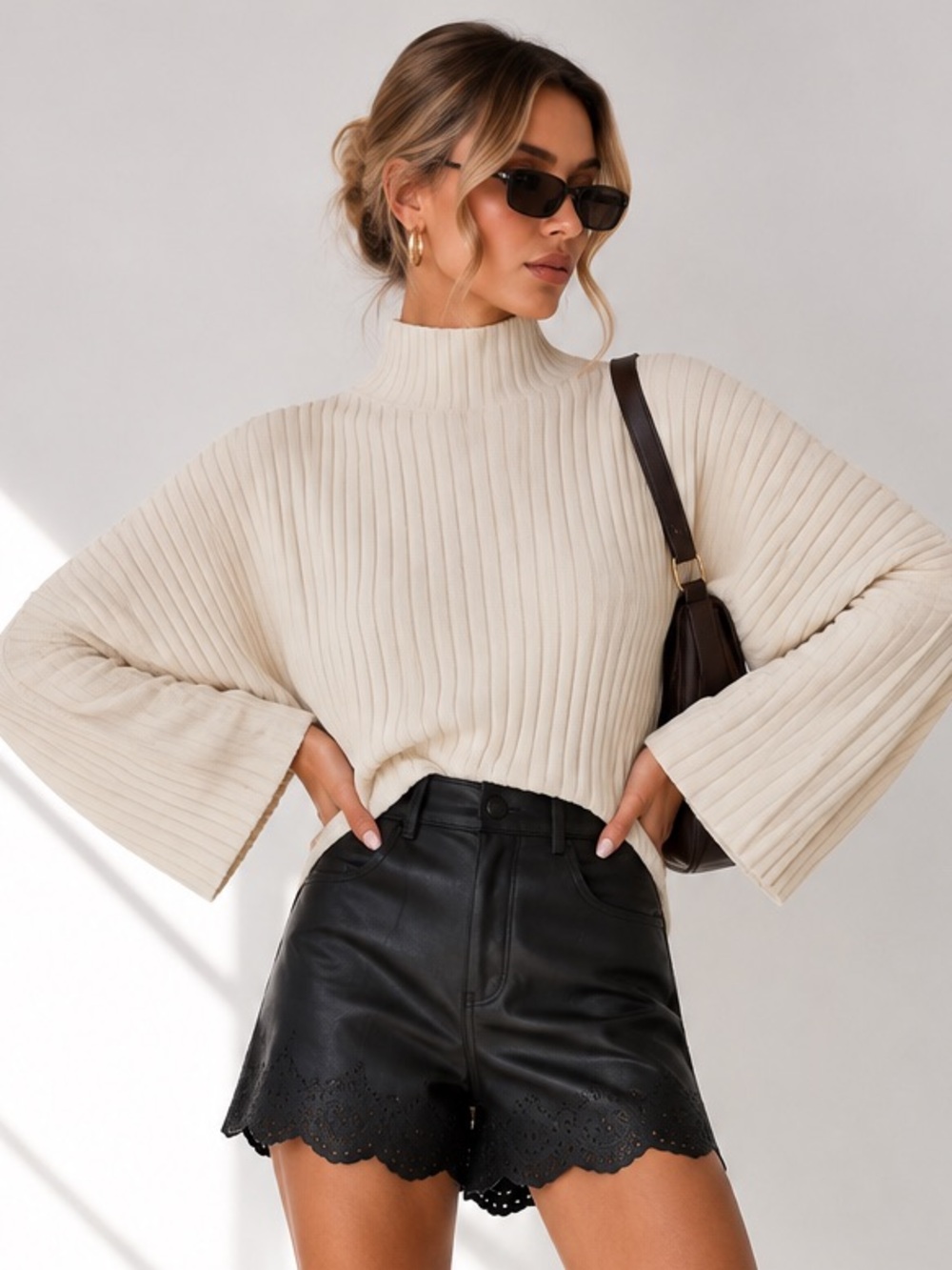Zara Cream Ribbed Turtleneck Sweater Small New